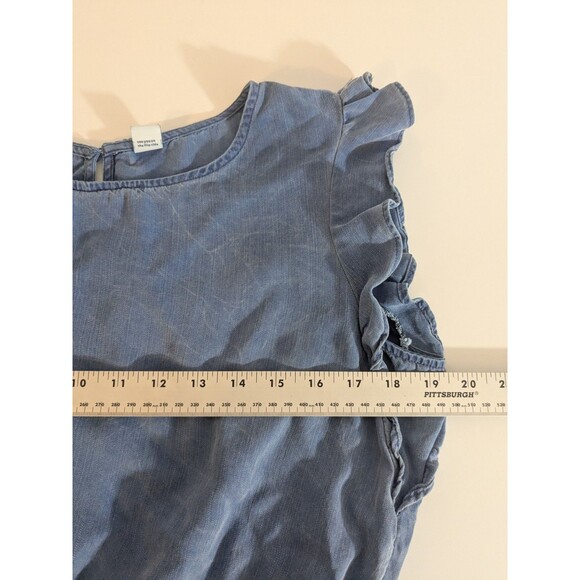 OLD NAVY Womens Crop Blue Chambray Flutter Sleeves Jumper Jumpsuit Romper Sz M - Picture 5 of 6